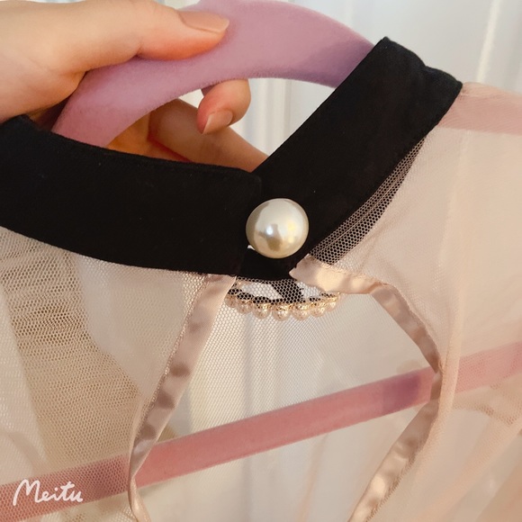 Japanese Swankiss Choker Crystal Ruffle Ribbon Bow Crop Tank Top Blouse - Picture 6 of 11